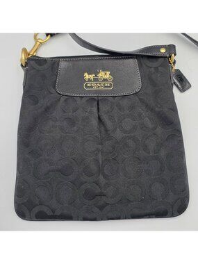Coach Black Crossbody Bag Signature Jacquard Fabric Leather Accents Strap